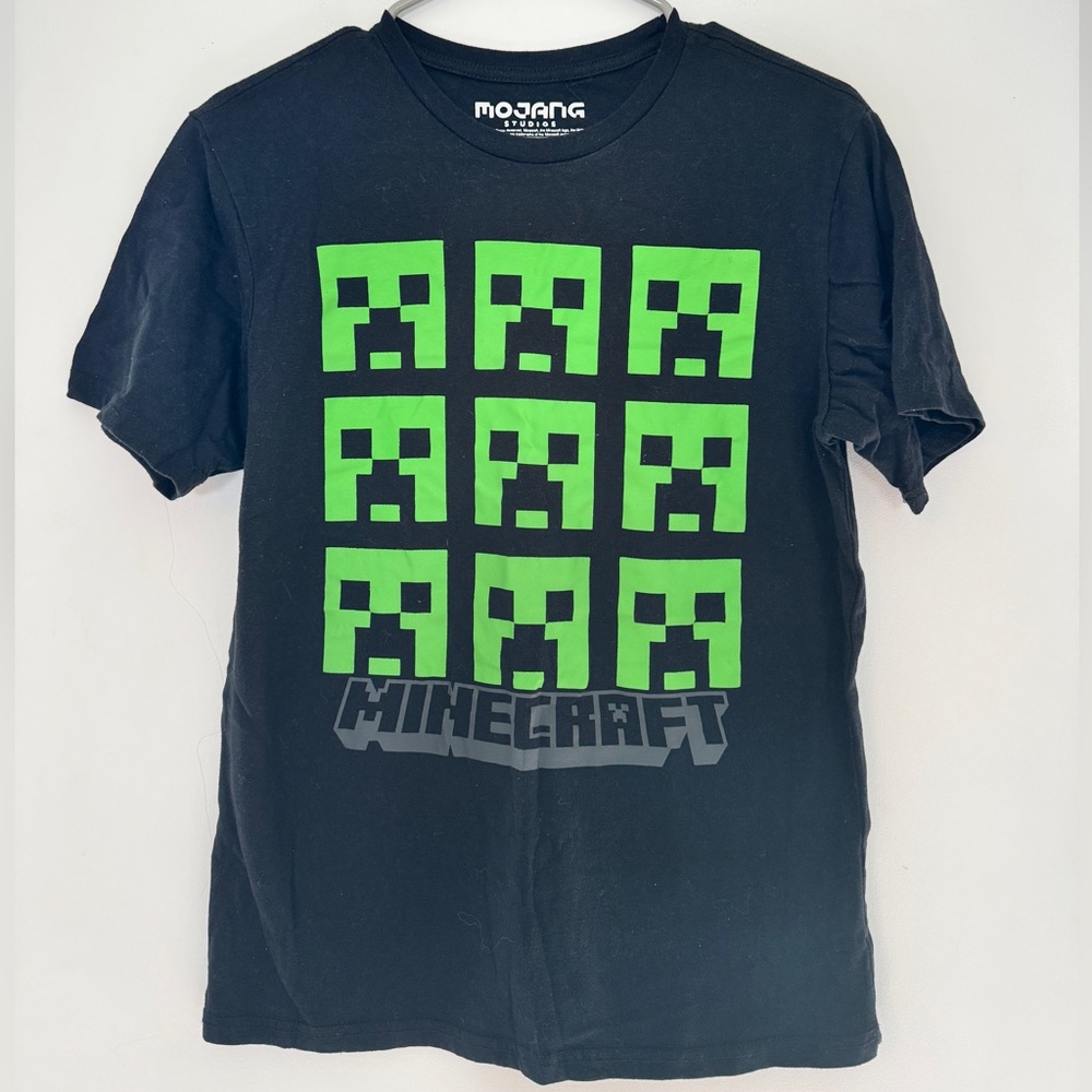 Minecraft Mojang Black Tee with Green Creeper Grid